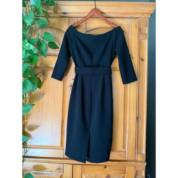 ZARA Elegant Black Belted Midi Dress with 3/4 Sleeves”SZ M - Picture 4 of 10